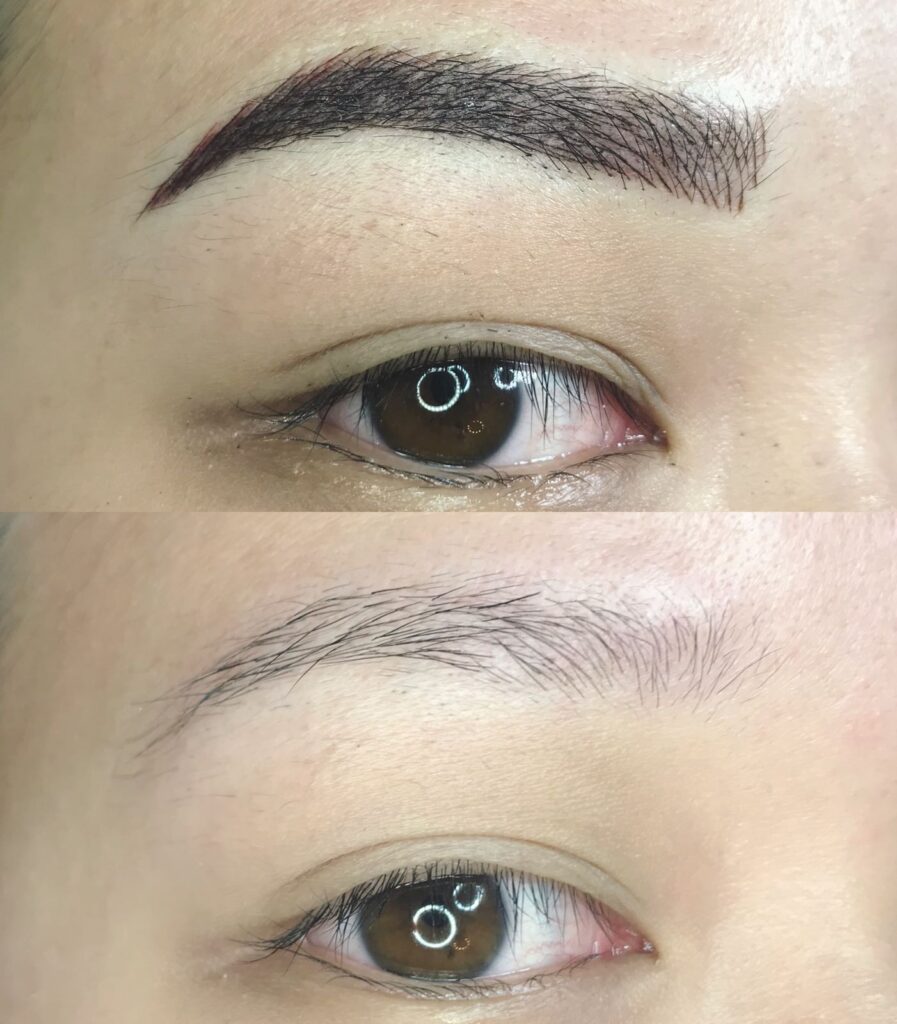 Before and after results of eyebrow semi permanent make up in Auckland, showing natural enhancement